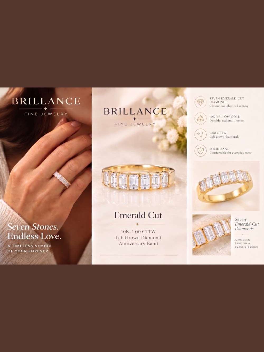 Brillance Fine Jewelry 10K Yellow Gold Anniversary Band Emerald Cut 1.00 CTTW